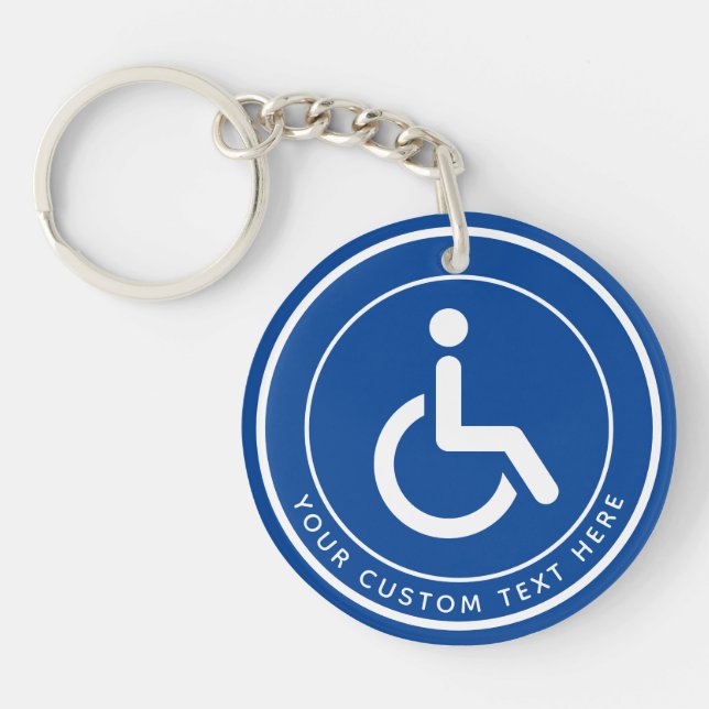 Handicapped disabled symbol text blue white keychain (Front)