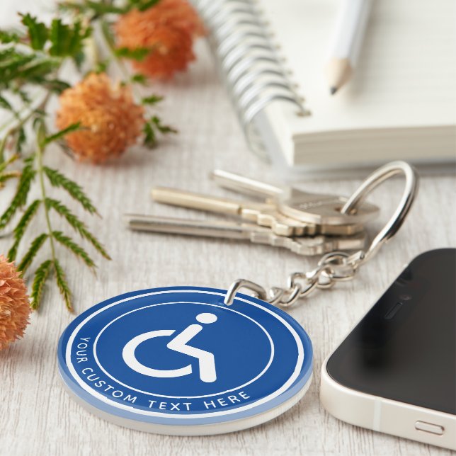 Handicapped disabled symbol text blue white keychain (Front Right)