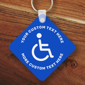 Handicapped Disabled Symbol Text Blue White Keychain by PerfectlyCustom at Zazzle