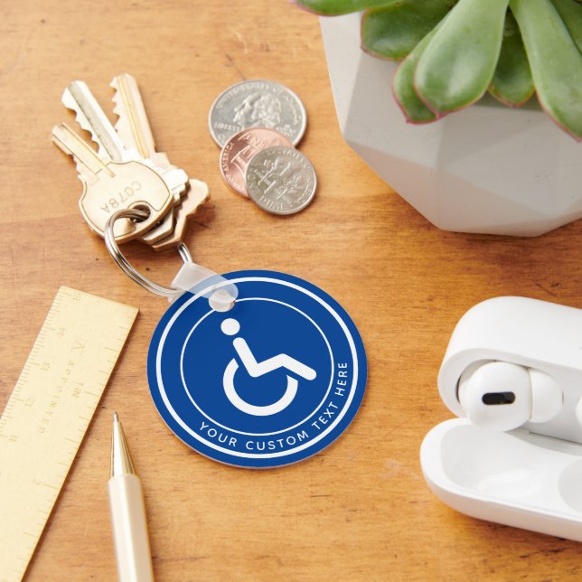 Handicapped disabled symbol text blue white keychain (Desk)