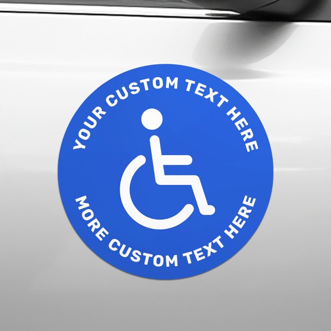 Handicapped disabled symbol text blue white round  car magnet (Handicapped disabled symbol text blue white round car magnet)