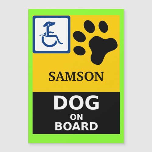 HANDICAPPED DOG ON BOARD Dogs Name Sign Magnet