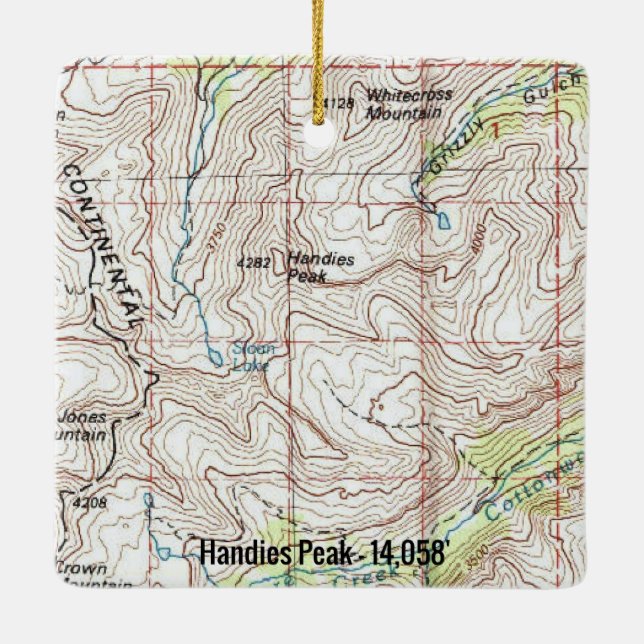 Handies Peak Fourteener Topo Ceramic Ornament (Back)