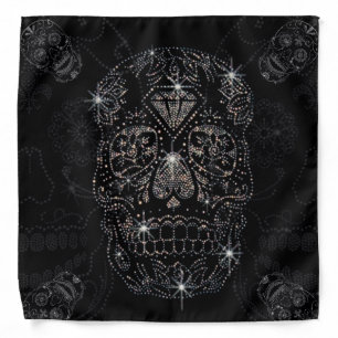 Handkerchief/Scarf - diamond skull black Bandana