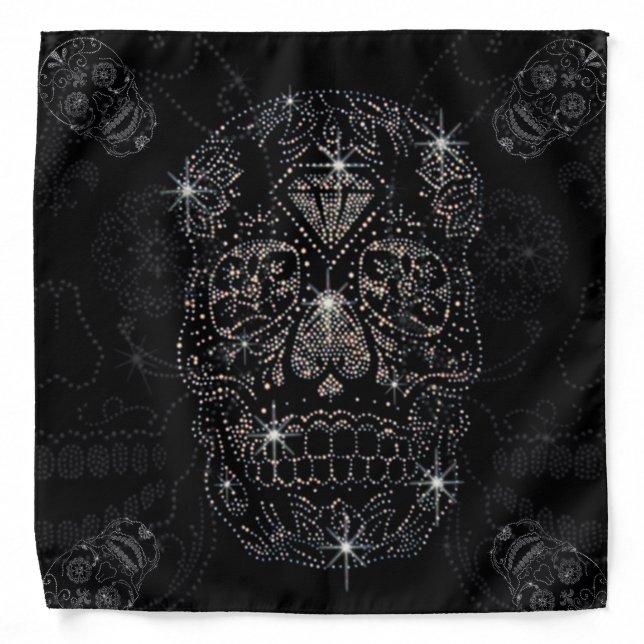 Handkerchief/Scarf - diamond skull black Bandana (Front)