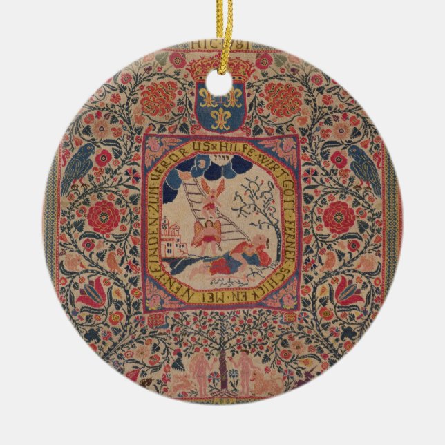 Handknitted carpet depicting Jacob's dream, Alsace Ceramic Ornament (Front)