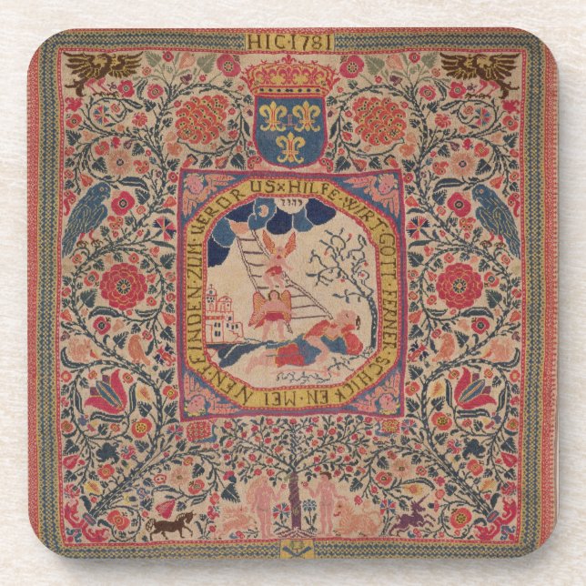 Handknitted carpet depicting Jacob's dream, Alsace Drink Coaster (Front)