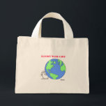 HANDLE WITH CARE Boynton Cat Mini Tote Bag<br><div class="desc">A smallish cat bravely attempts to stabilize Earth. He could use some back-up.</div>