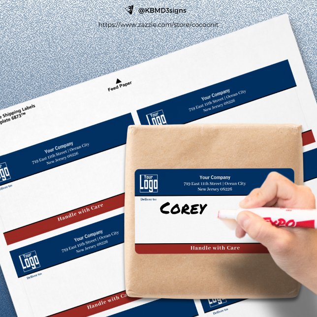 Handle With Care Business Logo Blue Shipping Label (Handle With Care Business Logo Blue Shipping Label)