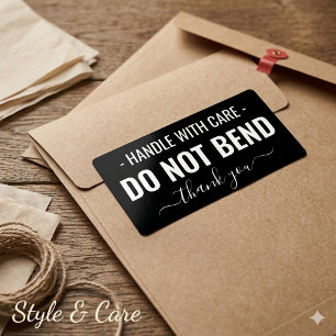 Handle with Care - Do Not Bend Black Shipping Label