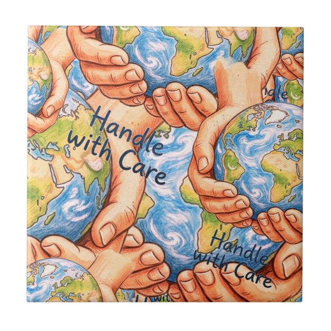 Handle with Care Earth Day Decorative Ceramic tile (Front)
