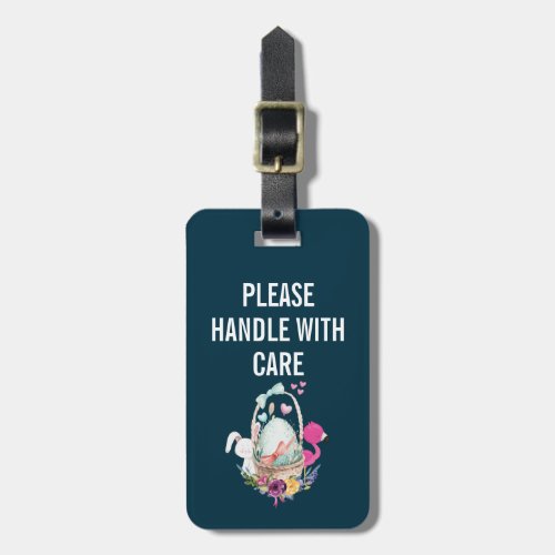 Handle with Care Egg Bunny  Flamingo Luggage Tag