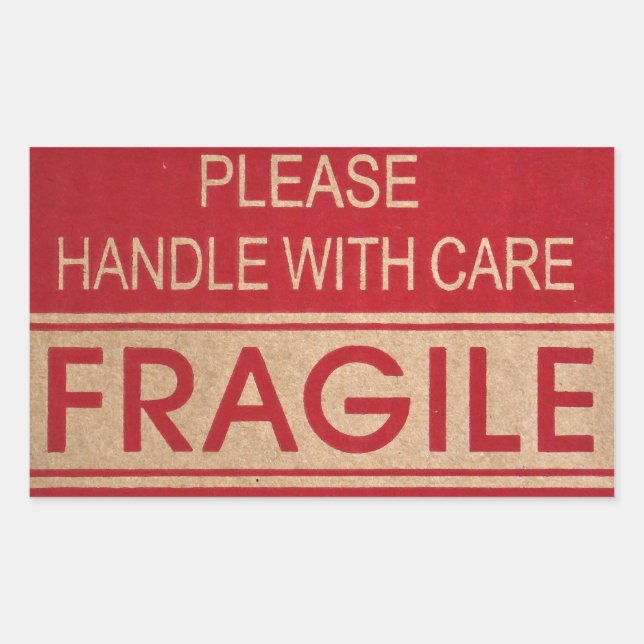 Handle with care, fragile sign rectangular sticker (Front)