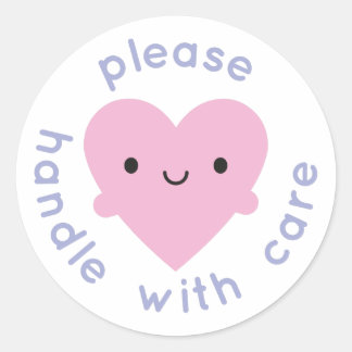 Handle With Care Kawaii Heart Classic Round Sticker
