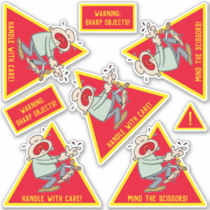 Handle With Care Sharp Objects Cartoon Warning Sticker