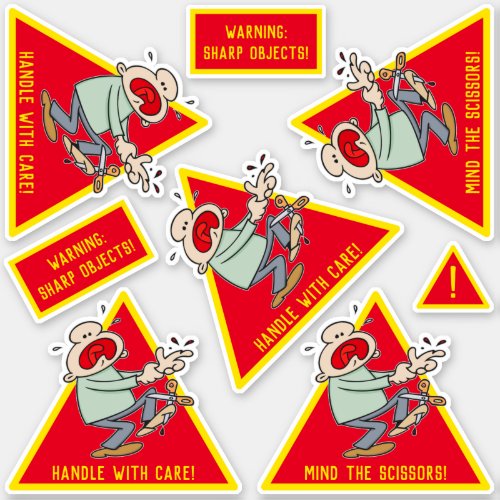 Handle With Care Sharp Objects Cartoon Warning Sticker