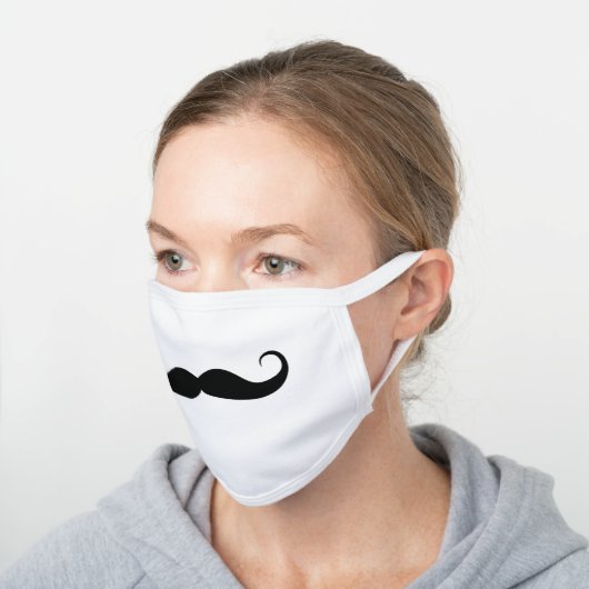 Handlebar Mustache White Cotton Face Mask (Angled)
