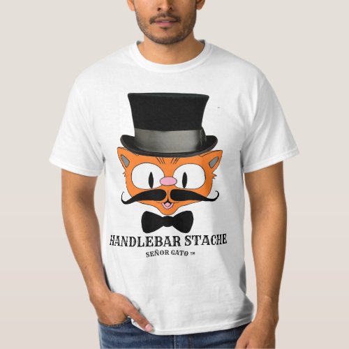 HANDLEBAR STACHE Humorous Cartoon Mustache Cat T_Shirt