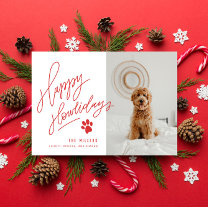 Handlettered Red Happy Howlidays Paw Dog Photo Holiday Card