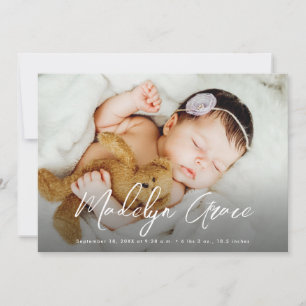 Handlettered Script Baby Girl Name Photo Birth Announcement