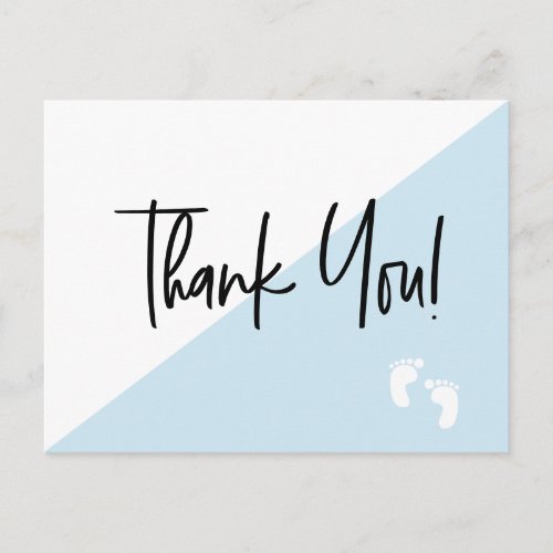 Handlettering Baby feet Blue baby shower thank you Postcard