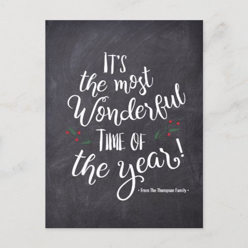 Handlettering Christmas Script Most Wonderful Time Holiday Postcard
