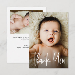 Handlettering Custom 2 Photos Baby Shower small Thank You Card