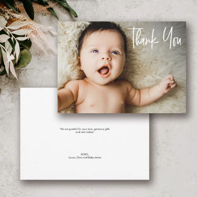 Handlettering Custom Baby Shower 1 Photo Thank You Card | Zazzle