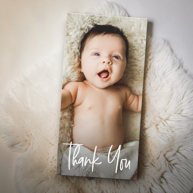 Handlettering Custom Bookmark Baby Shower Photo Thank You Card (Custom baby photo thank you bookmark style card.)