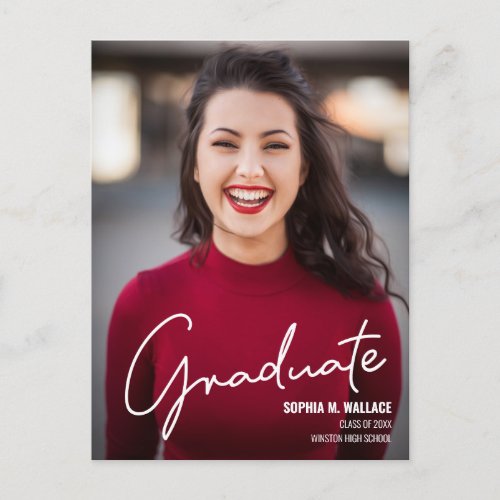 Handlettering Custom Graduate Photo Highschool Announcement Postcard