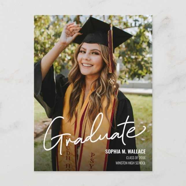 Handlettering Custom Photo High School Graduate Announcement Postcard (Front)