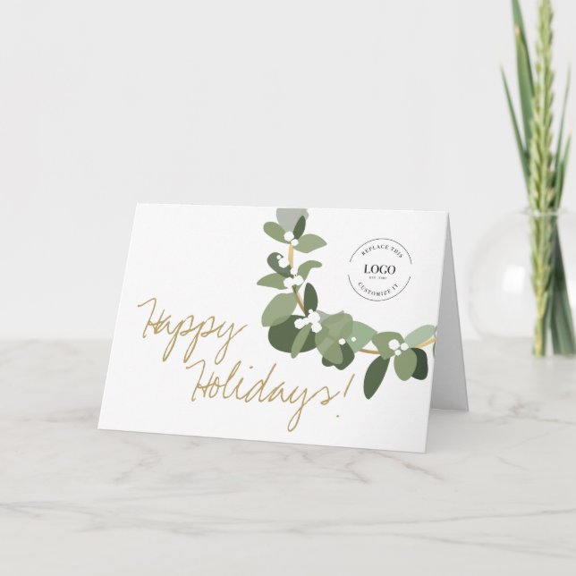 Handlettering Happy Holidays Logo Modern Wreath  Holiday Card (Front)