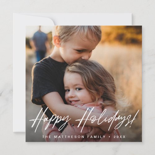 Handlettering Happy Holidays Script Custom Photo  Holiday Card