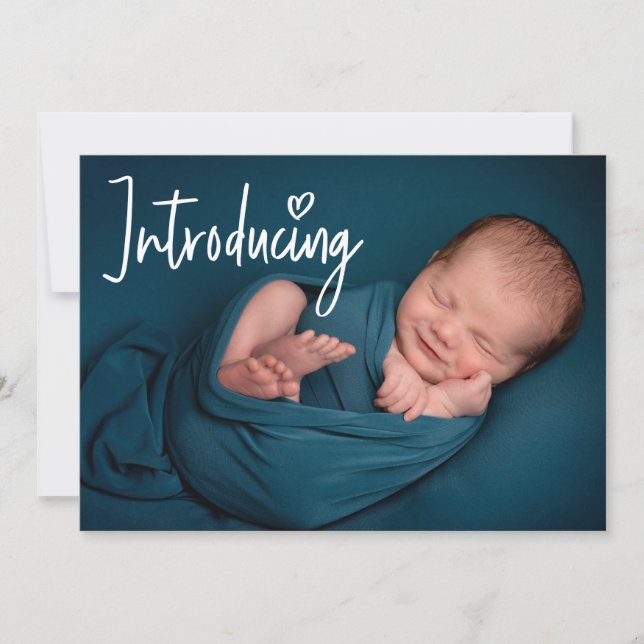 Handlettering Introducing Baby photo modern custom Announcement (Front)