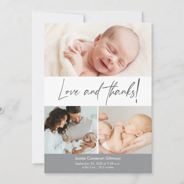 Handlettering Love & Thanks Baby Shower Photos Thank You Card | Zazzle