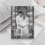 Handlettering maternity Photo small Baby shower Thank You Card<br><div class="desc">Personalize these Baby shower small thank you cards with a beautiful photo of you and your husband. Thank your family and friends who have showered you with their love with a picture they can cherish for many years. Use your maternity photography. Modern and unique "Thank You" handlettering script type. See...</div>