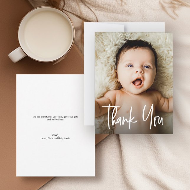Handlettering Modern Baby Shower Custom Photo  Thank You Card (Small baby shower thank you photo card.)