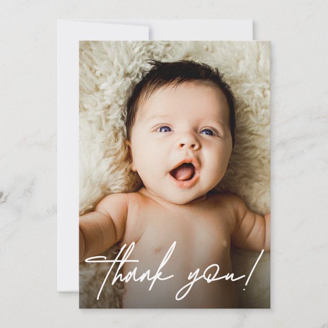 Handlettering Modern Script Baby Shower Photo Thank You Card (Front)
