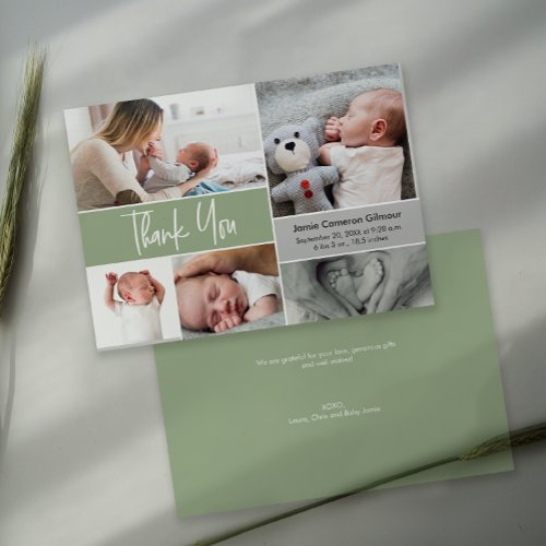  Handlettering Photo Collage Baby Shower Green Thank You Card