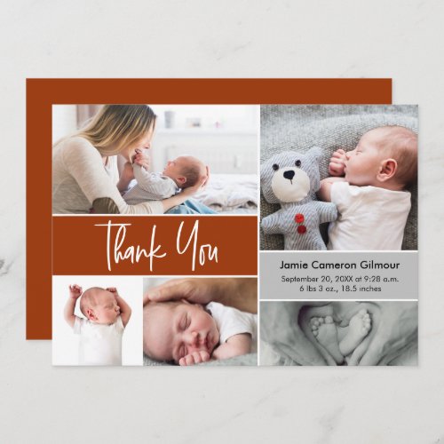  Handlettering Photo Collage Baby Shower Orange Thank You Card