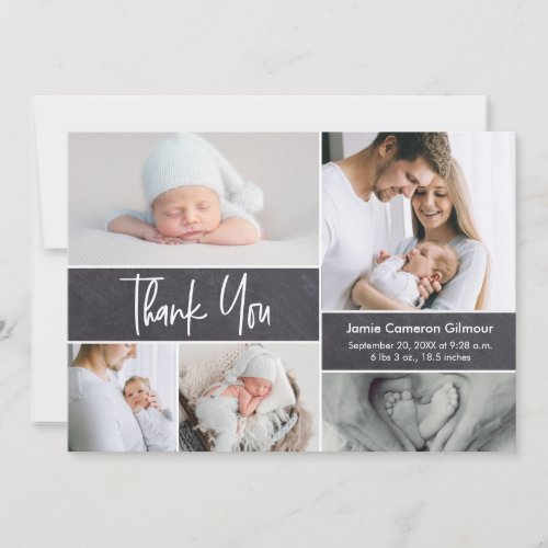 Handlettering Photo Collage Modern Baby Shower  Thank You Card