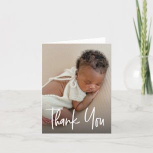 Handlettering script Custom Photo Baby Shower Letterpress Thank You Card
