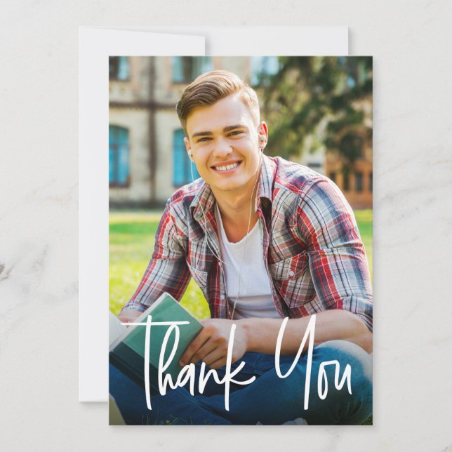 Handlettering Script Graduate Photo Graduation Thank You Card (Front)