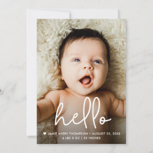 Handlettering script Hello Baby Photo Birth Thank You Card