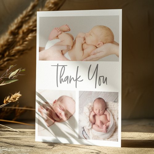 Handlettering Script photo collage baby shower Thank You Card