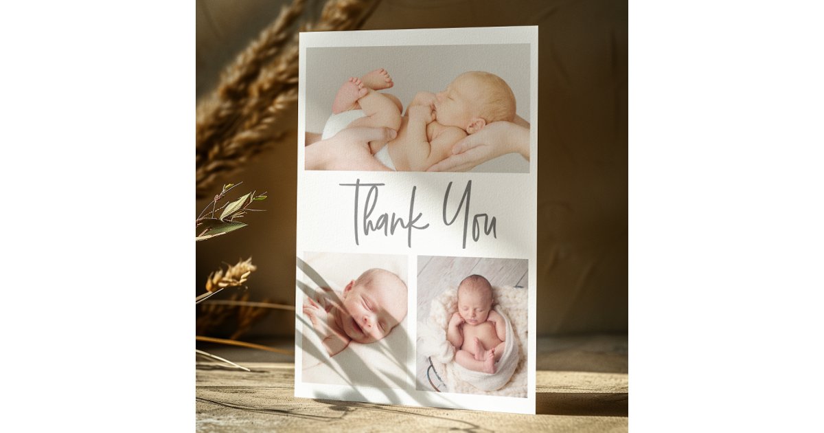 Handlettering Script photo collage baby shower Thank You Card | Zazzle