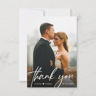 Handlettering script Simple Modern Wedding Photos Thank You Card