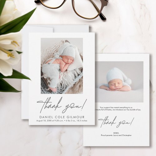 Handlettering Script Thank you Baby Photo Birth  Announcement