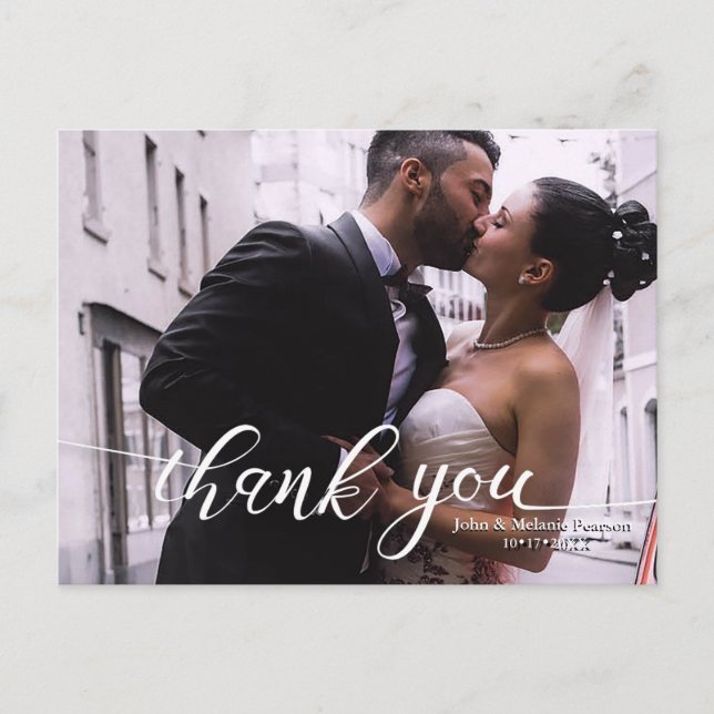 HANDLETTERING SCRIPT WEDDING THANK YOU ANNOUNCEMENT POSTCARD (Front)