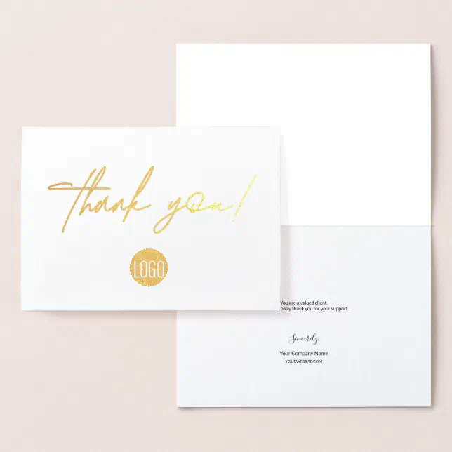 Handlettering Stylish Business logo Thank you Gold Foil Card | Zazzle